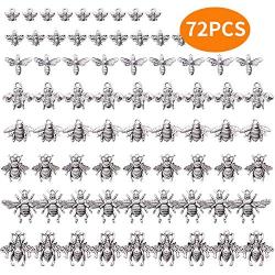 72 Pieces Assorted Antique Silver Honey Bee Charms Metal Fly Insect Charms Pendants Craft Supplies for Jewelry Making, 8 Styles