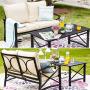 PatioFestival 5 PCS Metal Patio Furniture Conversation Set, Outdoor Patio Conversation Sectional Sets,Iron Steel Frame Loveseat Chair with Cushions, Coffee Table for Pool Backyard Lawn (5 PCS, Khaki)