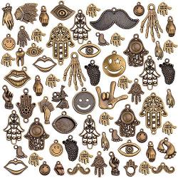 Human Body Parts Charms Collection, 100g(About 50-70 Pieces) Vintage Hand Eye Footprint Moustache Tooth Lip Smile Face Pendants for DIY Jewelry Hand Made Craft, Antique Bronze