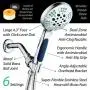 Hotel Spa Notilus Antimicrobial High Pressure Luxury Hand Shower - 6 Settings, Antimicrobial Anti-Clog Nozzles and Grip, Metal Fittings, Stainless Steel Hose / All-Chrome Finish / Top American Brand