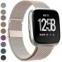 MEFEO Compatible with Fitbit Versa Bands, Stainless Steel Metal Band Mesh Bracelet with Strong Magnet Lock Wristbands Replacement for Fitbit Versa/Versa 2/Versa Lite/SE (Champagne Gold, Small)