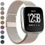 MEFEO Compatible with Fitbit Versa Bands, Stainless Steel Metal Band Mesh Bracelet with Strong Magnet Lock Wristbands Replacement for Fitbit Versa/Versa 2/Versa Lite/SE (Champagne Gold, Small)