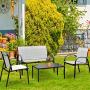 Tangkula 4 Piece Patio Furniture Outdoor Sofa Garden Lawn Sectional Conversation Set Outdoor Garden Poolside Glass Top Tea Coffee Table and Chairs with Smooth Armrest (Gray)