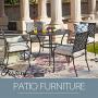 Festival Depot 5 Piece Outdoor Furniture Patio Dining Set All Weather Bistro Chairs with Seat Cushions, Round Metal Table with Umbrella Hole for Deck Lawn Garden Black (Beige)