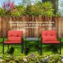 Pyramid Home Decor 3-Piece Rocking Bistro Set - Durable & Stylish Synthetic Wicker Outdoor Furniture - Glass Coffee Table with 2 Chairs for Balcony, Patio & Porch - Black Metal, Soft Red Cushions