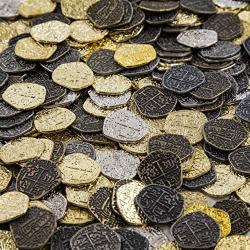 Metal Pirate Coins - 30 Gold and Silver Spanish Doubloon Replicas - Fantasy Metal Coin Pirate Treasure