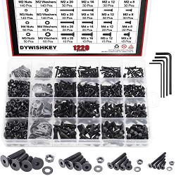 DYWISHKEY 1220 Pieces M2 M3 M4 M5, 10.9 Grade Alloy Steel Hex Flat Head Cap Bolts Nuts Washers Assortment Kit with Hex Wrenches