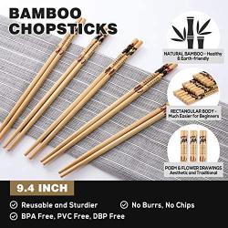 Hiware 10 Pairs Reusable Chopsticks Set Include 5 Pairs Metal Stainless Steel Spiral Chopsticks and 5 Pairs Natural Bamboo Chopsticks 8.8 Inches, Easy to Hold