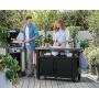 Keter Unity XL Portable Outdoor Table and Storage Cabinet with Hooks for Grill Accessories-Stainless Steel Top for Patio Kitchen Island or Bar Cart, Dark Grey