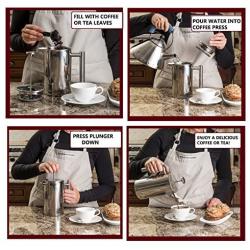 Bellemain French Press - Extra Filters Included - Coffee and Tea Maker - Stainless Steel - 35 fl. oz ( 1 Liter). - 2-Year Warranty