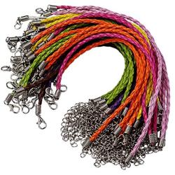 50pcs Bracelet Making Cord, Lystaii Multi Color Leather Plaited Bracelet Cords Ropes Charms with Lobster Claw Clasp for Bracelets Jewelry Making DIY Handicrafts 9.25inch Braided Ropes for Wrist