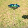 MUMTOP 26 Inch Height Glass Birdbath Birdfeeder with Metal Stake Garden Outdoor Green