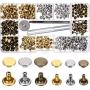 Leather Rivets Double Cap Rivet Tubular Metal Studs 2 Sizes with 3 Fixing Tool Kit for Leather Craft Repairs Decoration (Gold, Silver and Bronze,180 Set)