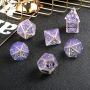 DNDND Giant DND Dice Set,7 PCS Translucent Polyhedral D&D Dice Set with Gift Metal Box for Dungeons and Dragons DND Rolling and Table Games (Translucent with Purple Number)