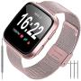 BibGram Bands Metal Rose Pink Women Compatible for Fitbit Versa/Versa 2/Versa Lite/Versa SE Replacement Women Men Stainless Steel