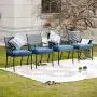 Top Space 4 Piece Metal Outdoor Wrought Iron Patio Furniture,Dinning Chairs Set with Arms and Seat Cushions (4 PC, Blue) Top Space 4 Piece Metal Outdoor Wrought Iron Patio Furniture,Dinning Chairs Set with Arms and Seat Cushions (4 PC, Blue)