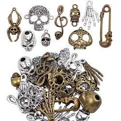 BronaGrand 100 Gram Mixed Alloys Metal Antique Skulls-Shaped Pendant Charms Bracelet Necklace DIY Jewelry Making Accessory