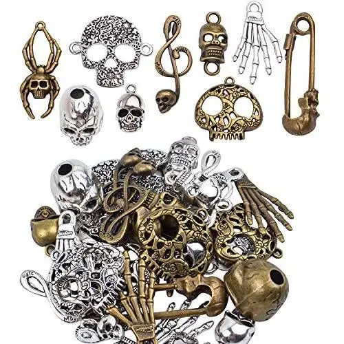 BronaGrand 100 Gram Mixed Alloys Metal Antique Skulls-Shaped Pendant Charms Bracelet Necklace DIY Jewelry Making Accessory BronaGrand 100 Gram Mixed Alloys Metal Antique Skulls-Shaped Pendant Charms Bracelet Necklace DIY Jewelry Making Accessory
