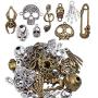 BronaGrand 100 Gram Mixed Alloys Metal Antique Skulls-Shaped Pendant Charms Bracelet Necklace DIY Jewelry Making Accessory