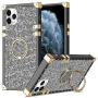 Wollony for iPhone 11 Pro Max Case with Kickstand Ring Holder Square Edge for Hippie Women Retro Bling Soft Protective Metal Reinforced Corners Shockproof Cover for iPhone 11 Pro Max 6.5inch Diamond