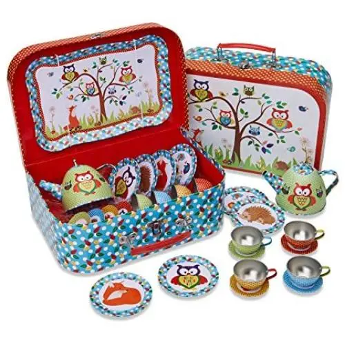 Lucy Locket Woodland Animals Metal Tea Set & Carry Case Toy (14 Piece Tea Set for Children) Red, Blue, Green Tea Set Toy Lucy Locket Woodland Animals Metal Tea Set & Carry Case Toy (14 Piece Tea Set for Children) Red, Blue, Green Tea Set Toy