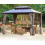 Erommy 10x13ft Outdoor Double Roof Hardtop Gazebo Canopy Aluminum Furniture Pergolas with Netting and Curtains for Garden,Patio,Lawns,Parties