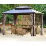 YOLENY 10x13 Outdoor Polycarbonate Double Roof Hardtop Gazebo Canopy Curtains Aluminum Frame with Netting for Garden,Patio