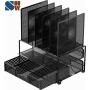 SimpleHouseware Mesh Desk Organizer with Sliding Drawer, Double Tray and 5 Upright Sections, Black