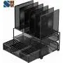 SimpleHouseware Mesh Desk Organizer with Sliding Drawer, Double Tray and 5 Upright Sections, Black