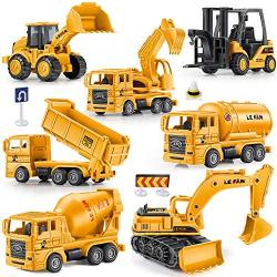 Mini Construction Trucks, GEYIIE Construction Vehicles Site for kids Engineering Toys Playset for Boys, Pull Back Cars Excavator Digger Tractor Bulldozer Dump Cement Toys Gifts for Holiday Party Favor