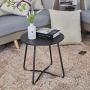 Patio Side Table Outdoor, Small Round Metal Side Table Waterproof Portable Coffee Table End Table for Garden, Porch, Balcony, Yard (Black)