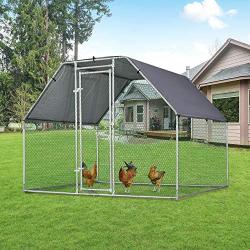 PawHut Galvanized Metal Chicken Coop Cage with Cover, Walk-in Pen Run