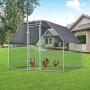 PawHut Galvanized Metal Chicken Coop Cage with Cover, Walk-in Pen Run