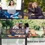 Patio Park Garden Bench Outdoor Metal Benches,400 lbs Cast Iron Steel Frame Chair w/PVC Mesh Pattern - for Park Yard Front Porch Path Yard Lawn Decor Deck Furniture,Black