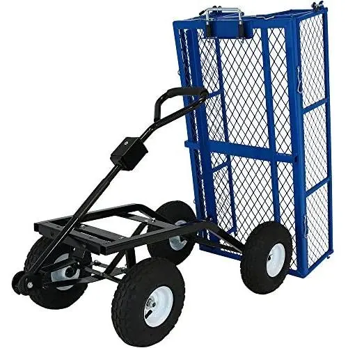 Sunnydaze Utility Steel Dump Garden Cart, Outdoor Lawn Wagon with Removable Sides, Heavy-Duty 660 Pound Capacity, Blue Sunnydaze Utility Steel Dump Garden Cart, Outdoor Lawn Wagon with Removable Sides, Heavy-Duty 660 Pound Capacity, Blue