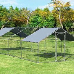 Giantex Large Metal Chicken Coop, Walk-in Chicken Coops Run House Shade Cage with Waterproof and Anti-Ultraviolet Cover for Outdoor Backyard Farm Use, Hen Run House Poultry Habitat (10 x 26 x 6.4ft)