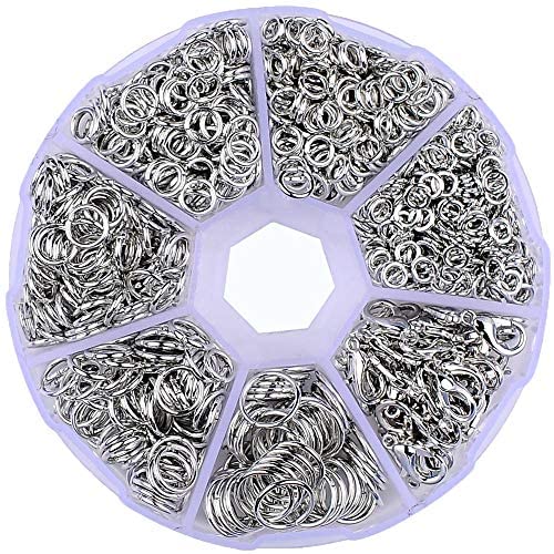 Supla Open Jump Rings 4mm 5mm 6mm 7mm 8mm 10mm 21 Gauge and 19 Gauge,Lobster Claw Clasp 12 x 7mm for jewlery Making findings (Dull Silver)
