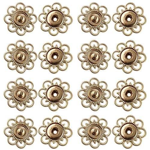 DIYstore 18 Sets of Metal Sewing Buttons Metal Snap Buttons Clasp Buttons Hollow Flower Sewing Press Studs Buttons Coat Buttons Golden