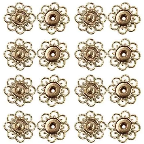 DIYstore 18 Sets of Metal Sewing Buttons Metal Snap Buttons Clasp Buttons Hollow Flower Sewing Press Studs Buttons Coat Buttons Golden