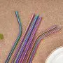 Metal Straws Stainless Steel Straws,Set of 8 10.5'' 8.5'' Reusable Rainbow Multi-Colored Drinking Straws for 30/20oz Tumbler Cold Beverage,Eco-friendly Metal Straws with 2 Cleaning Brushes 1 Case