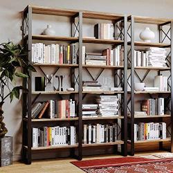 IRONCK Industrial Bookshelf Double Wide 6-Tier, Open Large Bookcase, Wood and Metal Bookshelves for Home Office, Easy Assembly