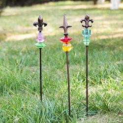 Topadorn Garden Stake Outdoor Plant Pick Cute Metal Stick Fleur de Lis Art Ornament Decor for Lawn Yard Patio, 3 Set, 2.25'' W x 2.25'' D x 25'' H