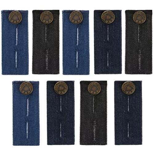 TOODOO 9 Pieces Waist Extender with Metal Button for Pants, Jeans, Trousers and Skirt (Black, Blue and Deep Blue)