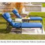 Festival Depot 3 Pieces Patio Outdoor Chaise Lounge Chairs with Cushions Set with Coffee Table Premium Fabric Metal Frame Furniture Garden Bistro Soft Headrests (Blue)