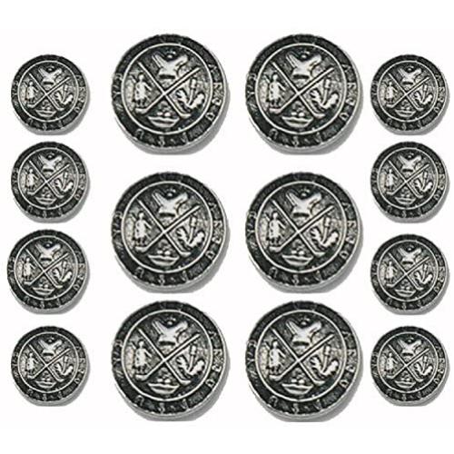 Antiqued Silver- Golf Kings Crest~ Metal Blazer Button Set- 14 Piece Set For Double Breasted Blazers Antiqued Silver- Golf Kings Crest~ Metal Blazer Button Set- 14 Piece Set For Double Breasted Blazers