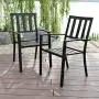 PHI VILLA 3 Piece Outdoor Patio Bistro Dining Set, Slatted Metal Round Table & 2 Patio Chairs, Outdoor Furniture Set for Porch, Deck