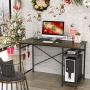 Engriy Writing Computer Desk 47'', Home Office Study Desk with 2 Storage Shelves on Left or Right Side, Modern Simple Style Wood Table Metal Frame for PC Laptop Notebook