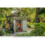 Keter Premier Tall Resin Outdoor Storage Shed with Shelving Brackets for Patio Furniture, Pool Accessories, and Bikes, Grey & Black