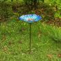 MUMTOP 26 Inch Height Glass Birdbath Birdfeeder with Metal Stake Garden Outdoor Blue