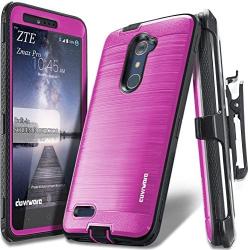 COVRWARE [Iron Tank] case Compatible with ZTE ZMAX PRO/ZTE Carry, with Built-in [Screen Protector] Full-Body Rugged Holster Armor Case [Brushed Metal Texture Design][Belt Clip][Kickstand], Magenta